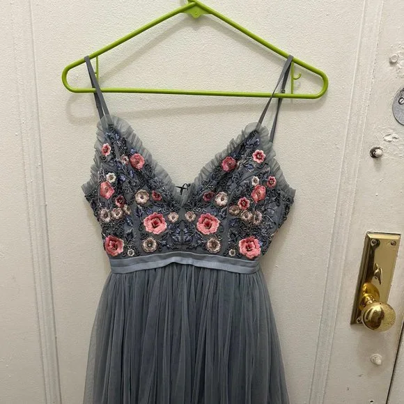 Needle & Thread Whisper Embroidered Tulle Midi Dress, Size 0 - Picture 6 of 12
